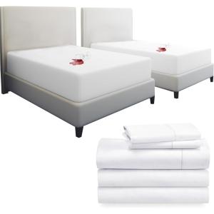 imageCalifornia Design Den 7 Piece Split King Size Sheet Set and Waterproof Mattress Protector Bundle  400 Thread Count 100 Cotton Sateen 5 Piece Sheet Set with 1 Mattress Protector White