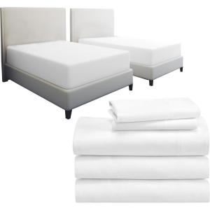 imageCalifornia Design Den 7 Piece Split King Size Sheet Set and Waterproof Mattress Protector Bundle  600 Thread Count 100 Cotton Sateen 5 Piece Sheet Set with 1 Mattress Protector White