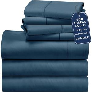 imageCalifornia Design Den 7 Piece Split King Size Sheet Set with 4 Pillowcases 400 Thread Count 100 Cotton Sateen Peacock Blue