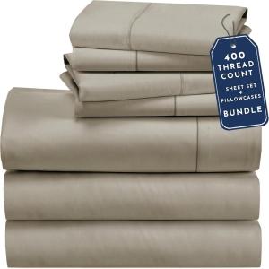 imageCalifornia Design Den 7 Piece Split King Size Sheet Set with 4 Pillowcases 400 Thread Count 100 Cotton Sateen Taupe