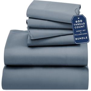 imageCalifornia Design Den 7 Piece Split King Size Sheet Set with 4 Pillowcases 600 Thread Count 100 Cotton Sateen Pastel Blue
