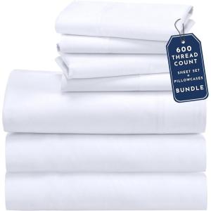 imageCalifornia Design Den 7 Piece Split King Size Sheet Set with 4 Pillowcases 600 Thread Count 100 Cotton Sateen White