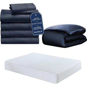 imageCalifornia Design Den 8 Piece Twin XL Size Dorm Bedding Bundle  2 Sheet Sets 1 Duvet Cover and 1 Mattress Protector  Indigo Dusty Blue