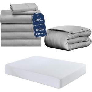 imageCalifornia Design Den 8 Piece Twin XL Size Dorm Bedding Bundle  2 Sheet Sets 1 Duvet Cover and 1 Mattress Protector  Light Grey