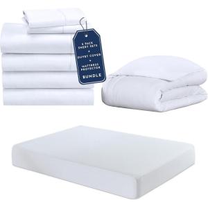 imageCalifornia Design Den 8 Piece Twin XL Size Dorm Bedding Bundle  2 Sheet Sets 1 Duvet Cover and 1 Mattress Protector  White