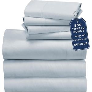 imageCalifornia Design Den Bedding Bundle  Split King Sheet Set with 4 Pillowcases 500 Thread Count 100 Cotton Sateen Light Blue