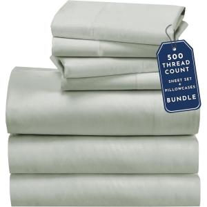 imageCalifornia Design Den Bedding Bundle  Split King Sheet Set with 4 Pillowcases 500 Thread Count 100 Cotton Sateen Silver Sage