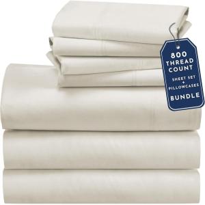 imageCalifornia Design Den Bedding Bundle  Split King Sheet Set with 4 Pillowcases 800 Thread Count 100 Cotton Sateen Creamy Ivory