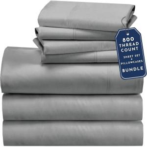 imageCalifornia Design Den Bedding Bundle  Split King Sheet Set with 4 Pillowcases 800 Thread Count 100 Cotton Sateen Light Grey