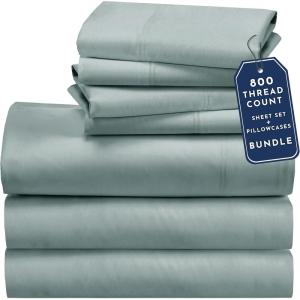 imageCalifornia Design Den Bedding Bundle  Split King Sheet Set with 4 Pillowcases 800 Thread Count 100 Cotton Sateen Soft Teal