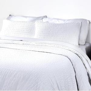 imageCalifornia Design Den 3 Piece King Size Duvet Cover  100 Cotton Sateen 400 Thread Count Soft Luxury Sateen Weave Comforter Cover Two Pillow Shams Button Closure and Corner Ties  Sand Band HotelSeersucker  White