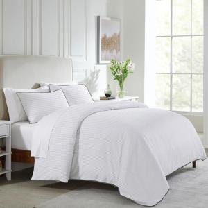 imageCalifornia Design Den 3 Piece King Size Duvet Cover  100 Cotton Sateen 400 Thread Count Soft Luxury Sateen Weave Comforter Cover Two Pillow Shams Button Closure and Corner Ties  Sand Band Hotel31  Pinstripe Print