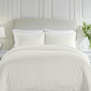 imageCalifornia Design Den 3 Piece King Size Duvet Cover  100 Cotton Sateen 400 Thread Count Soft Luxury Sateen Weave Comforter Cover Two Pillow Shams Button Closure and Corner Ties  Sand Band Hotel04  Ivory Pale Tone