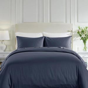imageCalifornia Design Den 3 Piece King Size Duvet Cover  100 Cotton Sateen 400 Thread Count Soft Luxury Sateen Weave Comforter Cover Two Pillow Shams Button Closure and Corner Ties  Sand Band Hotel12  Indigo Dusty Blue