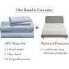 image5 Piece California King Size Sheet Set Blue and Waterproof Mattress Protector White Bundle  600 Thread Count 100 Cotton Sateen 4 Piece Sheet Set with 1 Mattress Protector