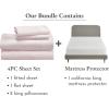 image5 Piece California King Size Sheet Set Blush Pink and Waterproof Mattress Protector White Bundle  600 Thread Count 100 Cotton Sateen 4 Piece Sheet Set with 1 Mattress Protector