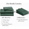 image6 Piece Queen Size Sheet Set with 4 Pillowcases 400 Thread Count 100 Cotton Sateen Hunter Green