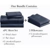 image6 Piece Queen Size Sheet Set with 4 Pillowcases 400 Thread Count 100 Cotton Sateen Indigo Dusty Blue