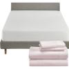image5 Piece California King Size Sheet Set Blush Pink and Waterproof Mattress Protector White Bundle  600 Thread Count 100 Cotton Sateen 4 Piece Sheet Set with 1 Mattress Protector