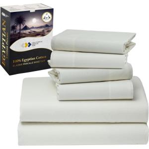 image100 Egyptian Cotton Percale Bundle  6 Piece California King Size Sheet Set with 4 Pillowcases  Ivory