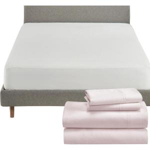 image5 Piece California King Size Sheet Set Blush Pink and Waterproof Mattress Protector White Bundle  600 Thread Count 100 Cotton Sateen 4 Piece Sheet Set with 1 Mattress Protector