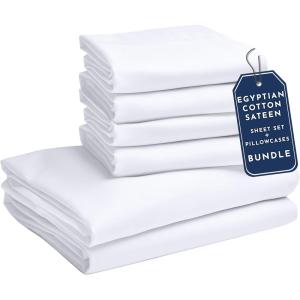 imageBedding Bundle  California King Sheet Set with 4 Pillowcases 100 Egyptian Cotton Sateen White