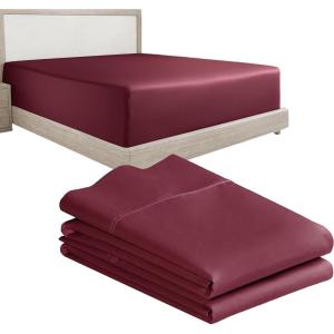 imageCalifornia Design Den 3Piece Bundle  Fitted Sheet with 2 Pillowcases 400 Thread Count 100 Cotton Sateen Deep Pockets Queen Size Burgundy Red