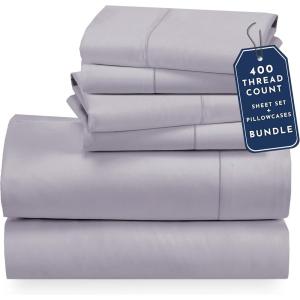imageCalifornia Design Den 6 Piece Queen Size Sheet Set with 4 Pillowcases 400 Thread Count 100 Cotton Sateen Dusky Lavender Gray