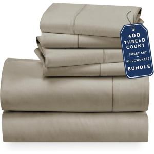 imageCalifornia Design Den 6 Piece Queen Size Sheet Set with 4 Pillowcases 400 Thread Count 100 Cotton Sateen Taupe