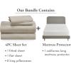 image5 Piece Bedding Bundle  4 Piece Beige Sheet Set 800 Thread Count 100 Cotton Sateen with 1 White Mattress Protector  California King
