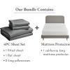 image5 Piece California King Size Sheet Set Grey and Waterproof Mattress Protector Bundle White  100 Egyptian Cotton Sateen 4 Piece Sheet Set with 1 Mattress Protector