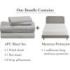 image5 Piece California King Size Sheet Set Light Grey and Waterproof Mattress Protector White Bundle  100 Organic Cotton Percale 4 Piece Sheet Set with 1 Mattress Protector
