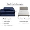 image5 Piece California King Size Sheet Set Navy and Waterproof Mattress Protector White Bundle  100 Organic Cotton Percale 4 Piece Sheet Set with 1 Mattress Protector