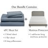 image5 Piece California King Size Sheet Set Pastel Blue and Waterproof Mattress Protector White Bundle  600 Thread Count 100 Cotton Sateen 4 Piece Sheet Set with 1 Mattress Protector
