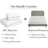 image5 Piece California King Size Sheet Set and Waterproof Mattress Protector Bundle  100 Egyptian Cotton Sateen 4 Piece Sheet Set with 1 Mattress Protector White