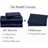 image6 Piece California King Size Sheet Set with 4 Pillowcases Rayon from Bamboo Sateen Navy Blue
