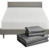 image5 Piece California King Size Sheet Set Grey and Waterproof Mattress Protector Bundle White  100 Egyptian Cotton Sateen 4 Piece Sheet Set with 1 Mattress Protector