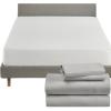 image5 Piece California King Size Sheet Set Light Grey and Waterproof Mattress Protector White Bundle  100 Organic Cotton Percale 4 Piece Sheet Set with 1 Mattress Protector