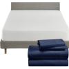 image5 Piece California King Size Sheet Set Navy and Waterproof Mattress Protector White Bundle  100 Organic Cotton Percale 4 Piece Sheet Set with 1 Mattress Protector