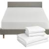 image5 Piece California King Size Sheet Set and Waterproof Mattress Protector Bundle  100 Egyptian Cotton Sateen 4 Piece Sheet Set with 1 Mattress Protector White