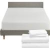 image5 Piece California King Size Sheet Set and Waterproof Mattress Protector Bundle  600 Thread Count 100 Cotton Sateen 4 Piece Sheet Set with 1 Mattress Protector White