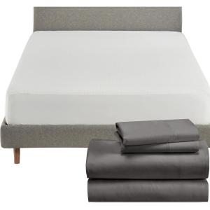 image5 Piece California King Size Sheet Set Grey and Waterproof Mattress Protector White Bundle  100 Organic Cotton Percale 4 Piece Sheet Set with 1 Mattress Protector