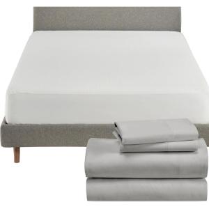 image5 Piece California King Size Sheet Set Light Grey and Waterproof Mattress Protector White Bundle  100 Organic Cotton Percale 4 Piece Sheet Set with 1 Mattress Protector