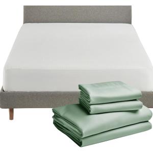 image5 Piece California King Size Sheet Set Mint Green and Waterproof Mattress Protector Bundle White  100 Egyptian Cotton Sateen 4 Piece Sheet Set with 1 Mattress Protector