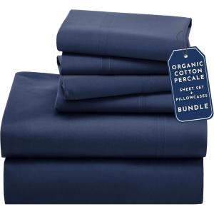 imageCalifornia Design Den Bedding Bundle  Cal King Sheet Set with 4 Pillowcases 100 Organic Cotton Percale Navy