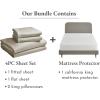 image5 Piece California King Size Sheet Set Beige and Waterproof Mattress Protector Bundle White  100 Egyptian Cotton Sateen 4 Piece Sheet Set with 1 Mattress Protector