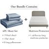 image5 Piece California King Size Sheet Set Blue Hydrangea and Waterproof Mattress Protector Bundle White  100 Egyptian Cotton Sateen 4 Piece Sheet Set with 1 Mattress Protector