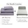 image5 Piece California King Size Sheet Set Lavender and Waterproof Mattress Protector White Bundle  600 Thread Count 100 Cotton Sateen 4 Piece Sheet Set with 1 Mattress Protector