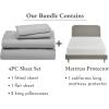 image5 Piece California King Size Sheet Set Light Grey and Waterproof Mattress Protector White Bundle  600 Thread Count 100 Cotton Sateen 4 Piece Sheet Set with 1 Mattress Protector