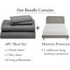 image5 Piece California King Size Sheet Set Mist Grey and Waterproof Mattress Protector White Bundle  600 Thread Count 100 Cotton Sateen 4 Piece Sheet Set with 1 Mattress Protector
